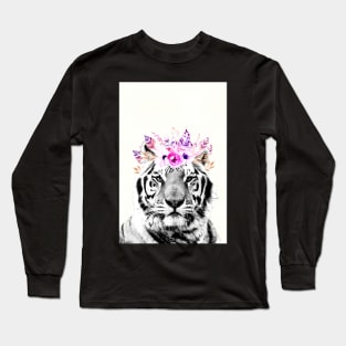 Tiger wearing floral headband Long Sleeve T-Shirt